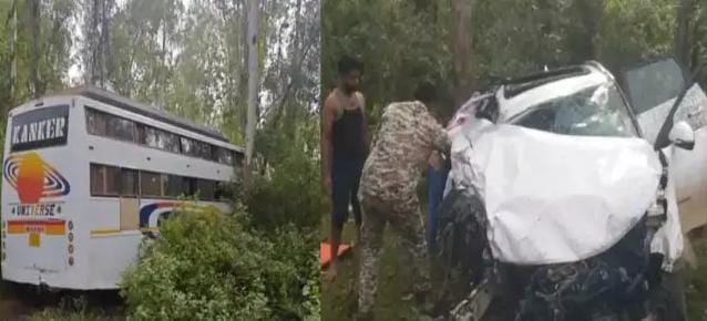 सड़क हादसे में कार चालक की मौत, कांकेर रोडवेज बस जंगल में घुसी